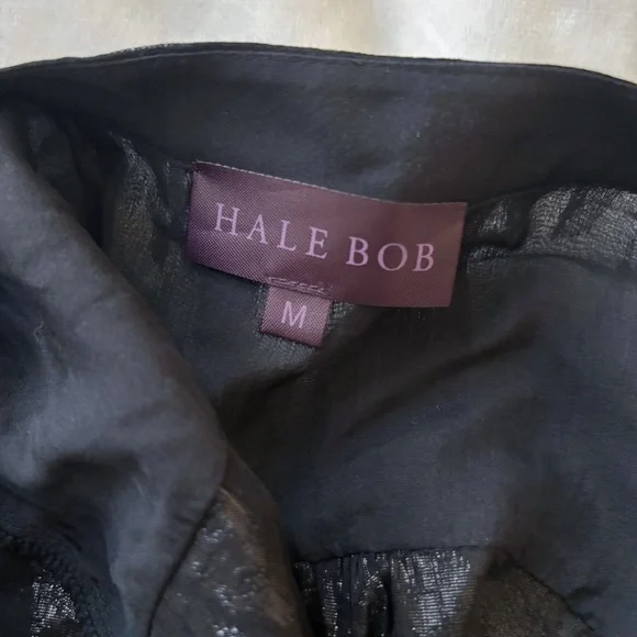 Hale Bob Beaded Burnout Silk Blouse Medium Black Summer Luxury - Picture 5 of 6